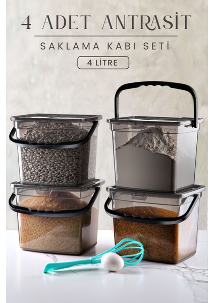 4'lü Kare Saklama Kabı Seti, 4 Litre, Kulplu, Çok Amaçlı ve Şık Tasarım