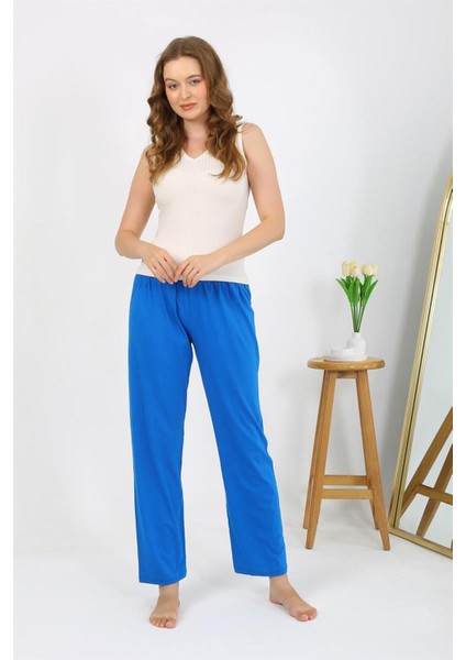 Kadın Penye Düz Tek Alt Pijama 27535 Mavi