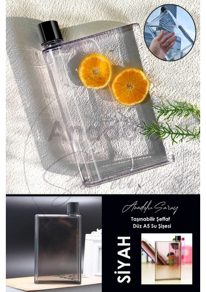 420ML Siyah Şeffaf Motivasyonel A5 Düz Spor Su Şişesi