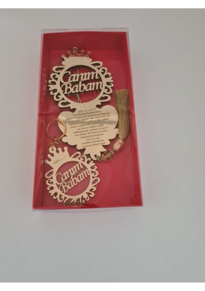 Canım Babam Yazılı Çift Yönlü Dikiz Aynası Süsü ve Anahtarlık Takımı, Turuncu