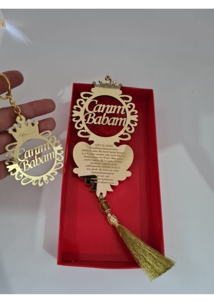 Canım Babam Yazılı Çift Yönlü Dikiz Aynası Süsü ve Anahtarlık Takımı, Turuncu indirimleri