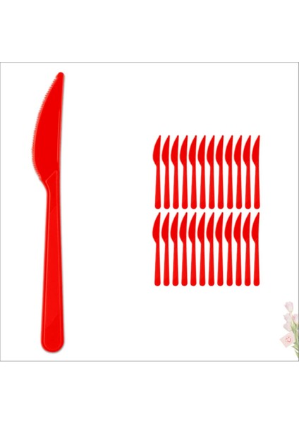Kırmızı Plastik Bıçak 25 Adet, Şık ve Dayanıklı Mutfak Kullanımı Için Ideal