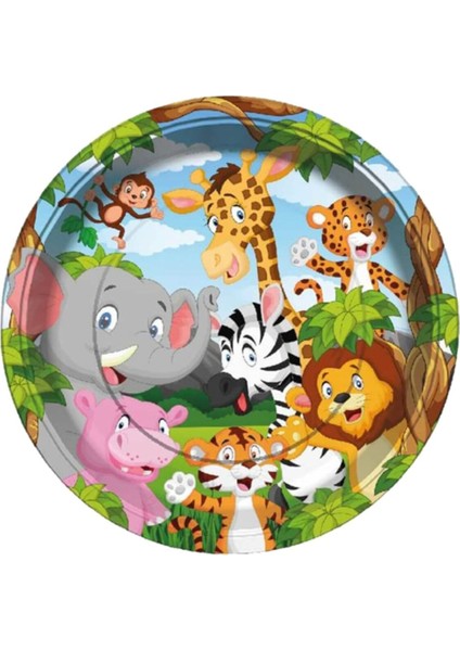 Sevimli Hayvanlar Temalı 23CM Karton Tabaklar, 8'li Paket, Gri Renk