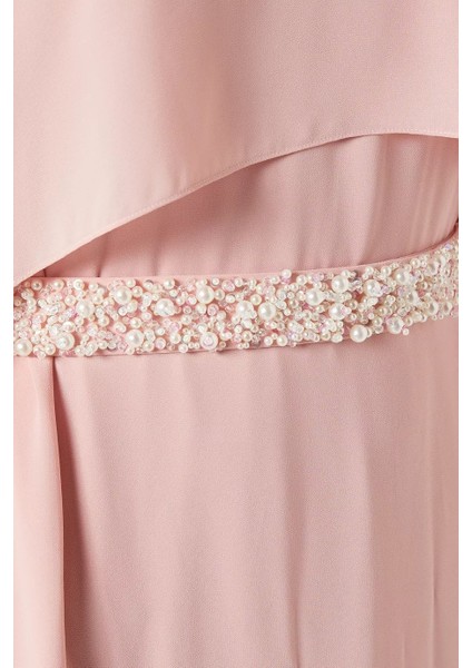 Anais Pembe Şifon Işlemeli Bel Detaylı Cape Abiye Elbise fırsatları