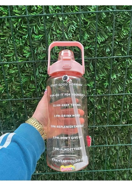 Şeffaf 2000 ml Motivasyonlu Spor Su Şişesi, Pembe Renkli ve Kullanışlı Tasarım fiyatları