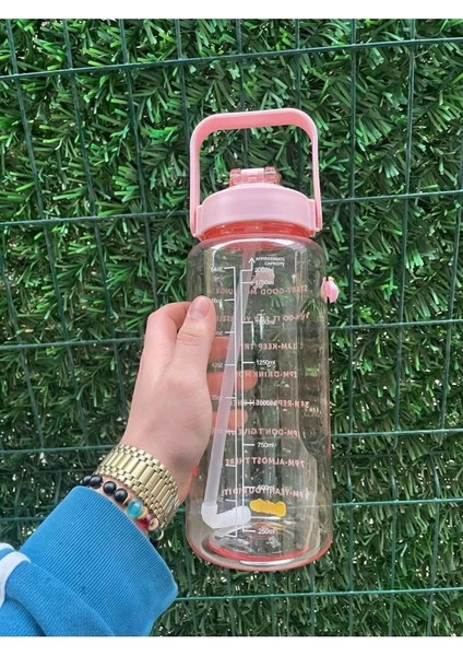 Şeffaf 2000 ml Motivasyonlu Spor Su Şişesi, Pembe Renkli ve Kullanışlı Tasarım modelleri