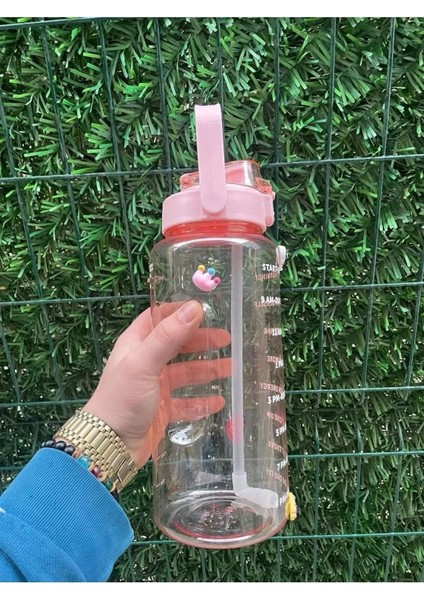 Şeffaf 2000 ml Motivasyonlu Spor Su Şişesi, Pembe Renkli ve Kullanışlı Tasarım fırsatları
