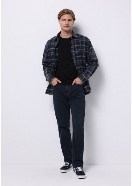 Regular Fit Orta Bel Düz Paça Erkek Koyu Indigo Jean Pantolon