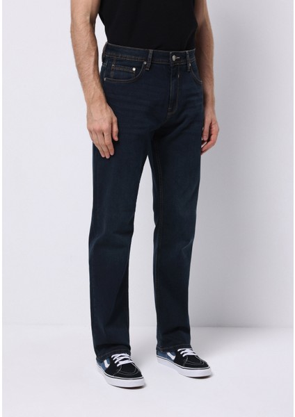 Regular Fit Orta Bel Düz Paça Erkek Koyu Indigo Jean Pantolon fırsatları
