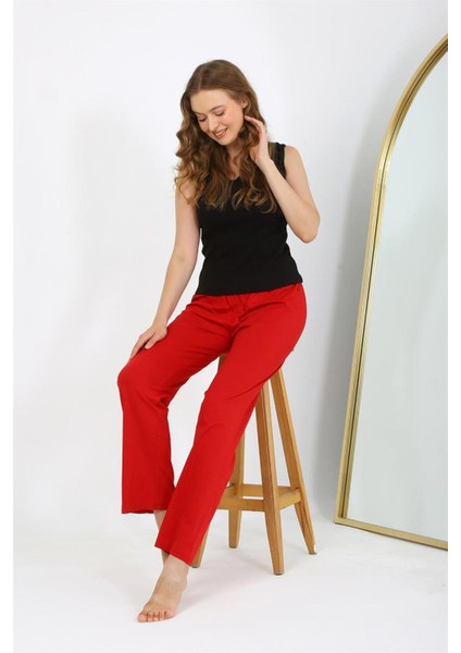 Kadın Penye Düz Tek Alt Pijama 27538 Kırmızı