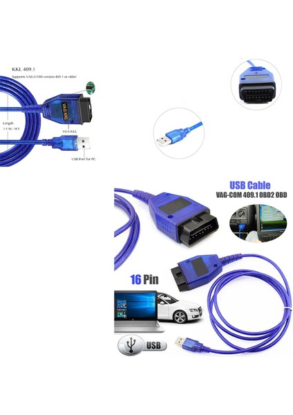 Vgate Icar Vag Com 409.1 Audı / Vw / Seat USB Kablo Vag Tarayıcı Arıza Tespit Cihazı fiyatları