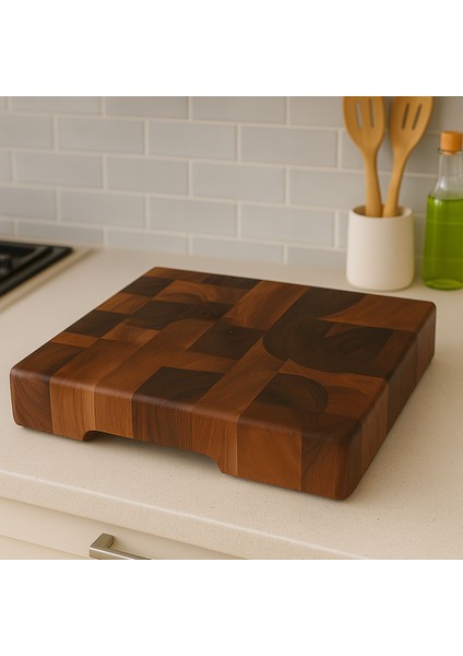 El Yapımı-Ceviz Ağacı End Grain Profesyonel Kesme Doğrama Tahtası – 28X37X5 Cm|dayanıklı-Şık Tasarım
