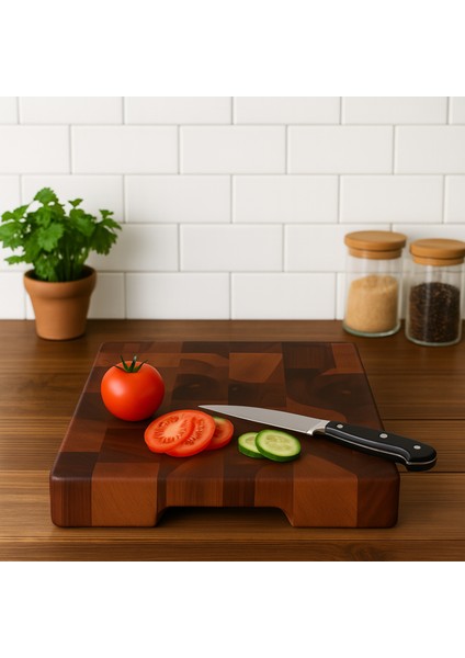 El Yapımı-Ceviz Ağacı End Grain Profesyonel Kesme Doğrama Tahtası – 28X37X5 Cm|dayanıklı-Şık Tasarım modelleri