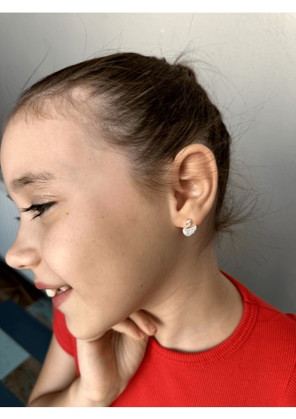 Zirkon Taşlı Kuğu Gümüş Çocuk Küpe, 925 Ayar Gümüş Kız Çocuk Küpe, Çocuk Gümüş Küpe fırsatları