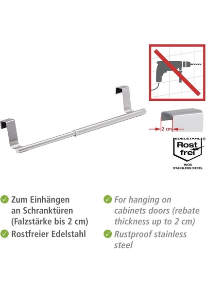 Paslanmaz Çelik Ayarlanabilir Kapak Üstü Havlu Askısı Delmeden Montaj, 22- 35 Cm, Mutfak & Banyo Uyumlu modelleri