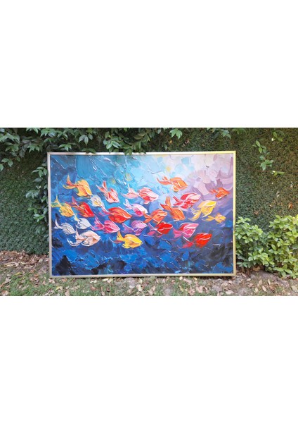 Yağlı Boya Dokulu Tablo Renkli Balıklar U04024 indirimleri