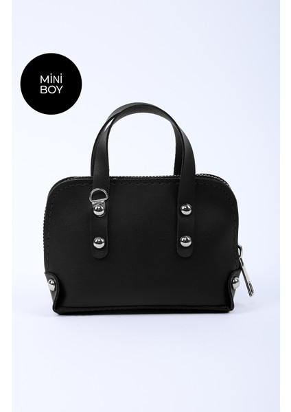 Siyah SHK224 Suni Deri Mini Boy Fermuarlı Tek Bölmeli Zincirli El. Kol ve Omuz Çantası modelleri