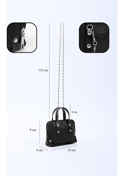 Siyah SHK224 Suni Deri Mini Boy Fermuarlı Tek Bölmeli Zincirli El. Kol ve Omuz Çantası fırsatları