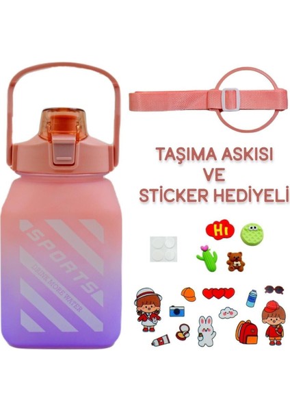Pembe Spor Taşıma Matara 1,5l Pipetli, Sticker Hediyeli, Şık ve Pratik Tasarım