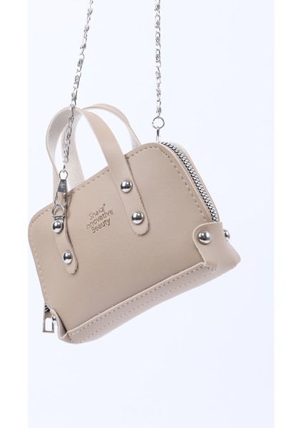 Vizon SHK224 Suni Deri Mini Boy Fermuarlı Tek Bölmeli Zincirli El. Kol ve Omuz Çantası