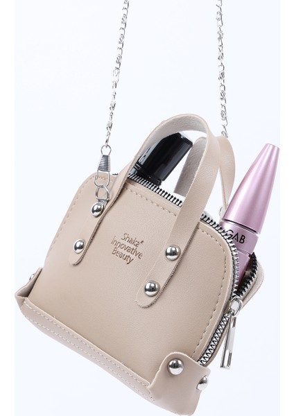 Vizon SHK224 Suni Deri Mini Boy Fermuarlı Tek Bölmeli Zincirli El. Kol ve Omuz Çantası