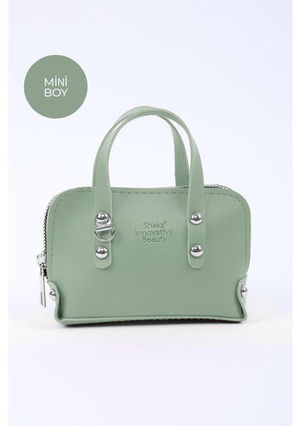 Mint Yeşil SHK224 Suni Deri Mini Boy Fermuarlı Tek Bölmeli Zincirli El. Kol ve Omuz Çantası