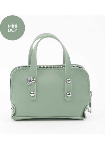 Mint Yeşil SHK224 Suni Deri Mini Boy Fermuarlı Tek Bölmeli Zincirli El. Kol ve Omuz Çantası modelleri