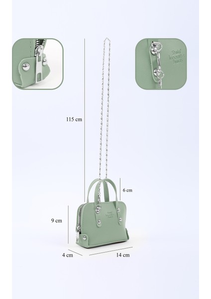 Mint Yeşil SHK224 Suni Deri Mini Boy Fermuarlı Tek Bölmeli Zincirli El. Kol ve Omuz Çantası fırsatları