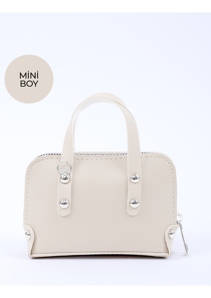 Krem SHK224 Suni Deri Mini Boy Fermuarlı Tek Bölmeli Zincirli El. Kol ve Omuz Çantası modelleri