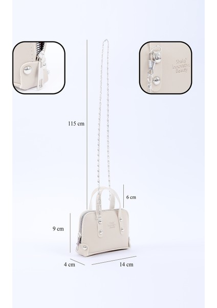 Krem SHK224 Suni Deri Mini Boy Fermuarlı Tek Bölmeli Zincirli El. Kol ve Omuz Çantası fırsatları