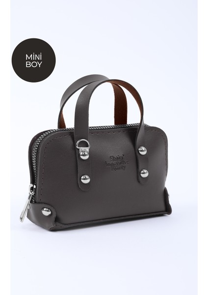 Kahve Rengi SHK224 Suni Deri Mini Boy Fermuarlı Tek Bölmeli Zincirli El. Kol ve Omuz Çantası fiyatları