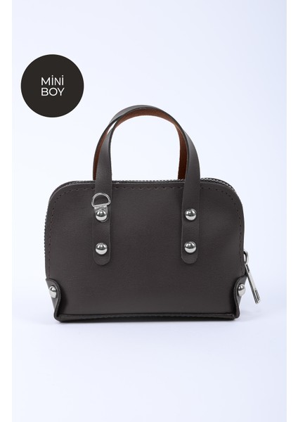Kahve Rengi SHK224 Suni Deri Mini Boy Fermuarlı Tek Bölmeli Zincirli El. Kol ve Omuz Çantası modelleri
