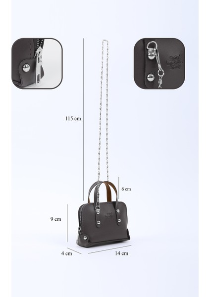 Kahve Rengi SHK224 Suni Deri Mini Boy Fermuarlı Tek Bölmeli Zincirli El. Kol ve Omuz Çantası fırsatları