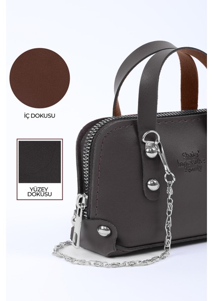 Kahve Rengi SHK224 Suni Deri Mini Boy Fermuarlı Tek Bölmeli Zincirli El. Kol ve Omuz Çantası indirimleri