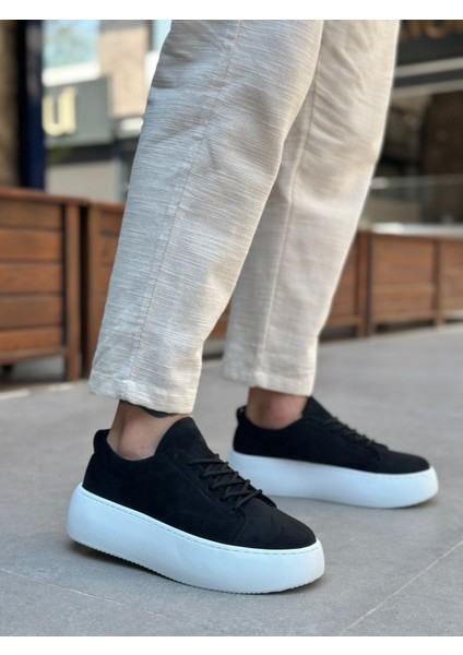 ET11 Bağcıklı Erkek Yüksek Taban Siyah Süet Spor Ayakkabı modelleri