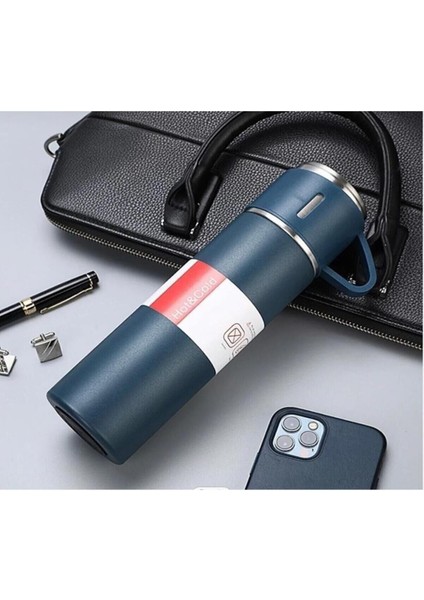 Mavi Paslanmaz Çelik 3'lü Vakumlu Termos Seti, Sıcak ve Soğuk Için Idealdir