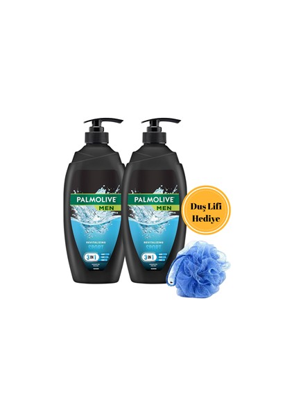 Men Sport 3'ü 1 Arada Duş Jeli 750 ml X2 + Hediye Duş Lifi – Yüz, Vücut ve Saç Için Canlandırıcı Erkek Bakım Seti