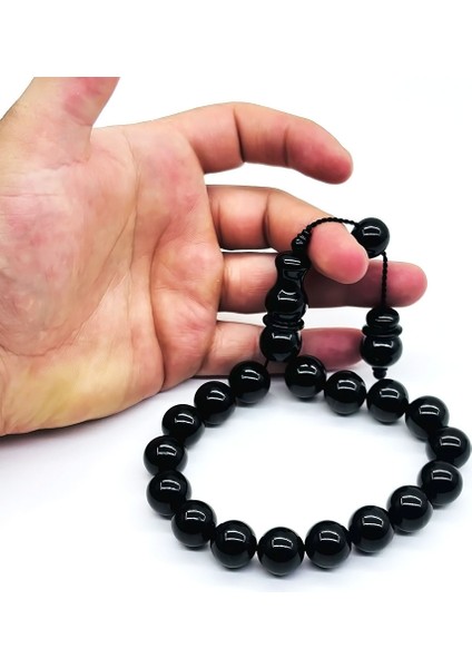15 x 15 mm Kumpaslı Efe Maskot Erzurum Oltu Taşı Tesbih