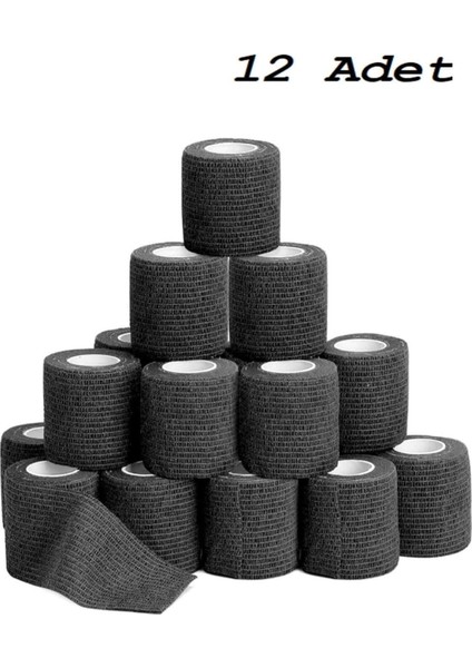 Yapışkan Elastik Koban, Siyah, 12 Adet, Esnek ve Güçlü Bandaj Seti