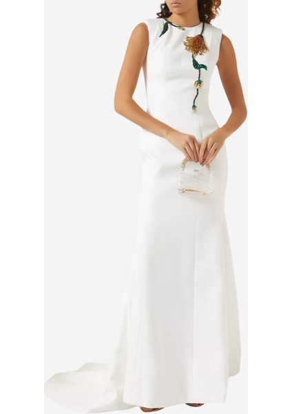 Josephine Krep Çiçek Işlemeli Uzun Abiye Elbise fiyatları