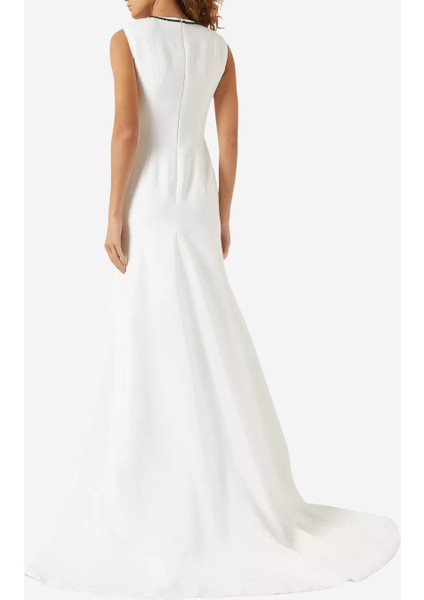 Josephine Krep Çiçek Işlemeli Uzun Abiye Elbise modelleri