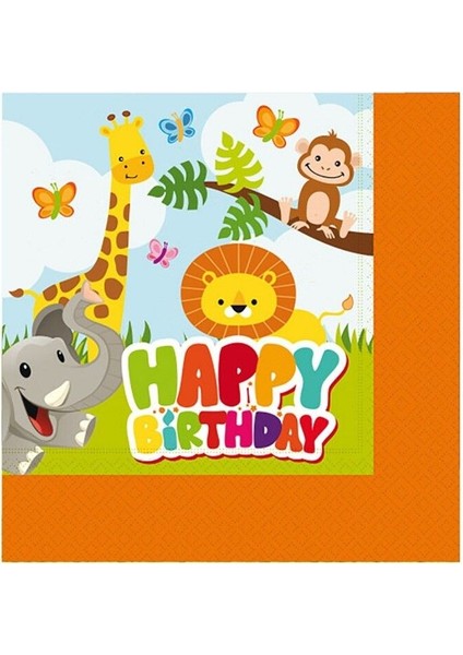 Sevimli Hayvanlar Temalı 33X33CM Peçete 20'li, Beyaz, Doğum Günü Kutlaması Için.