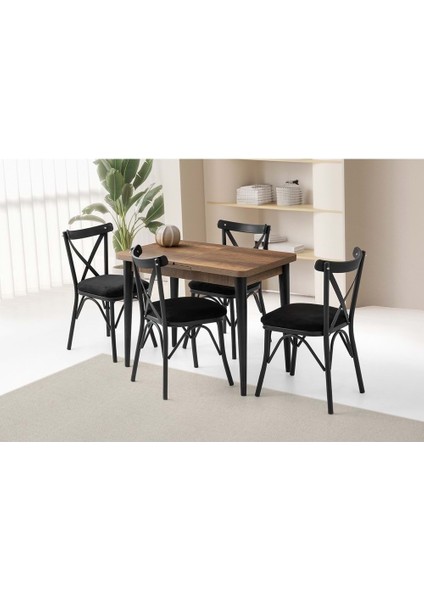 Barok Ceviz Çapraz Sandalye 100+25 Kelebek Milano Açılabilir Masa Takımı