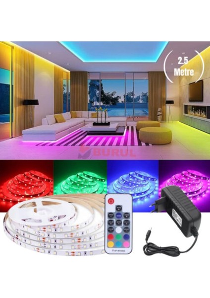 2.5 Metre 20 Renk Rf Kumandalı Renk Değiştiren Rgb Şerit LED Işık Seti SB-6545