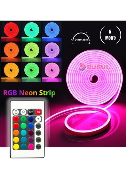 5 Metre 16 Renk Kumandalı Renk Değiştiren Rgb Neon LED Şerit Işık Seti SB-6560