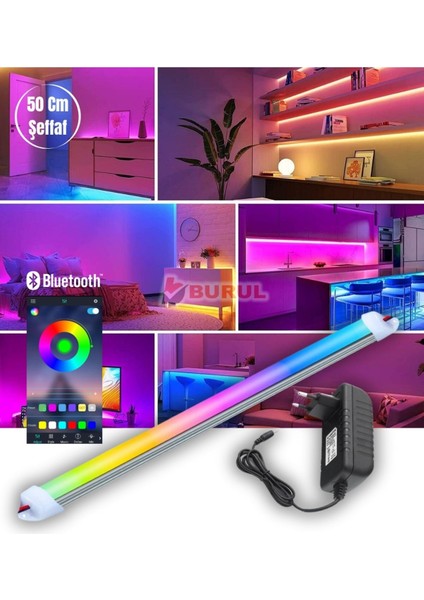 50 cm Şeffaf 256 Renk Bluetooth Kontrol Rgb Çubuk Şerit LED Renk Değiştiren LED Işık SB-6543