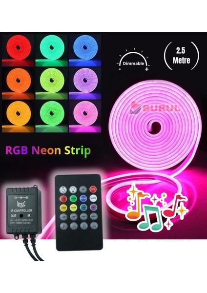2.5 Metre 8 Renk Sese Duyarlı Renk Değiştiren Rgb Neon LED Şerit Işık Seti SB-6561