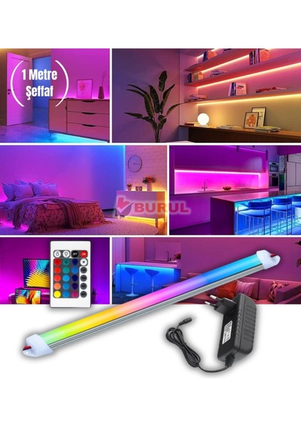 1 Metre Şeffaf Rgb 16 Renk Kumandalı Çubuk Şerit LED Renk Değiştiren LED Işık SB-6540