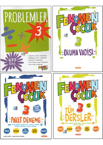 Fenomen 3. Sınıf Problemler+Okuma Vadisi+Paket Deneme+Kurmay Tüm Dersler Soru Bankası (4 Kitap)