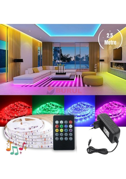 2.5 Metre 8 Renk Kumandalı Sese Duyarlı Renk Değiştiren Rgb Şerit LED Işık Seti SB-6546